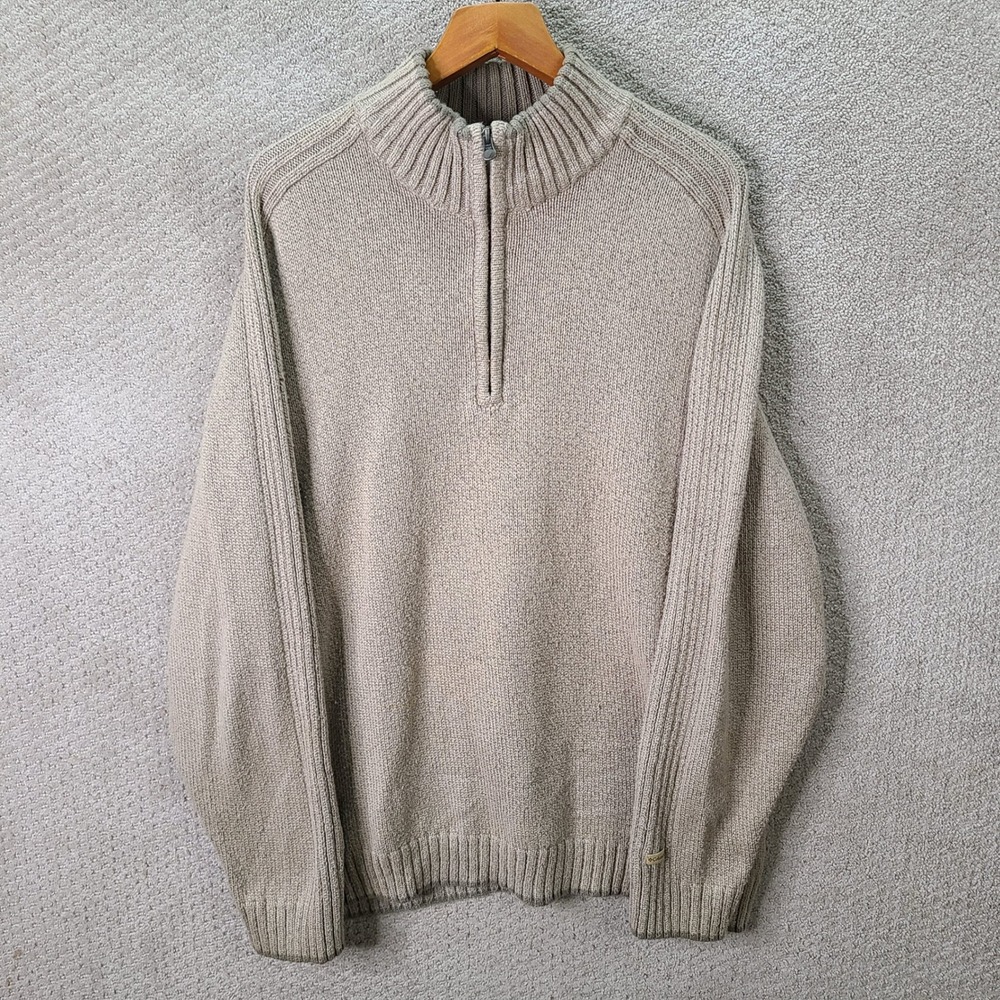 Columbia Sweater Mens XL Tan Quarter Zip Pullover Cotton Blend Casual Outdoor
